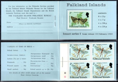 Falkland 1984, Mi #391-401**, carnet I, fauna insecte fluturi, MNH, cota 30 &amp;euro;! foto