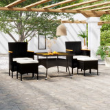 VidaXL Set mobilier de grădină, 5 piese, negru, poliratan, lemn acacia