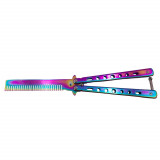 Briceag fluture de antrenament IdeallStore&reg;, tip pieptan, Rainbow Comb, 22 cm, multicolor