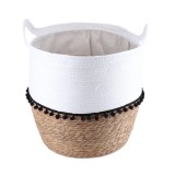 Coș Rufe Rustic Mare 42X48 Cm &ndash; Alb / Natural | Organizatoare Baie