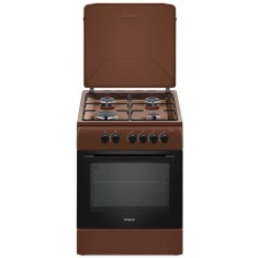 Aragaz SM664MBS, 4 arzatoare, cuptor pe gaz, 60 cm, timer, capac metalic, Maro