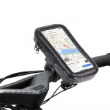 Suport husa telefon mobil Flippy pentru bicicleta si motocicleta, rezistent apa si socuri, touchscreen, 360 rotativ, negru, marime L &le; 5.5 inch
