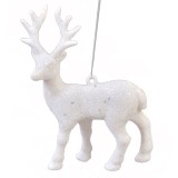 Ornament Brad Crăciun, Cerb, 12.5 cm, Plastic, Alb, Glitter Argintiu