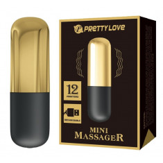 Glont Vibrator Mini Massager, 12 Moduri Vibratii, USB, Auriu/Negru, 6 cm