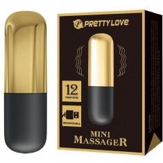 Glont Vibrator Mini Massager, 12 Moduri Vibratii, USB, Auriu/Negru, 6 cm