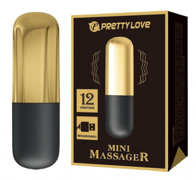 Glont Vibrator Mini Massager, 12 Moduri Vibratii, USB, Auriu/Negru, 6 cm foto