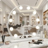 Oglindă de machiaj albă, 60 cm, cu 10 LED-uri și temperatură de culoare a luminii
