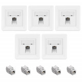 Set 5 Prize ecranate de retea RJ45 cu 5 mufe CAT 6A, Kwmobile, Alb, Metal, 54571.01.05