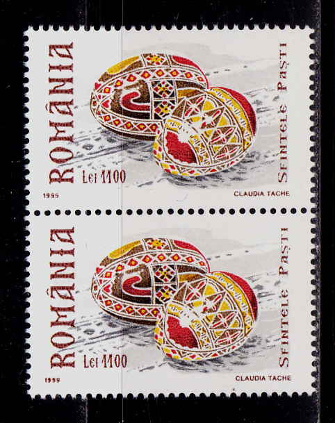 RO 1999 ,LP 1479 ,&quot;Sfintele pasti - oua incondeiate&quot; , pereche V, MNH