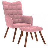 VidaXL Scaun de relaxare cu taburet, roz, catifea
