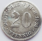 330 Germania 20 pfennig 1874 Wilhelm I (type 1 - large shield) km 5 argint, Europa