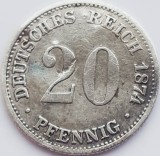 Cumpara ieftin 330 Germania 20 pfennig 1874 Wilhelm I (type 1 - large shield) km 5 argint, Europa