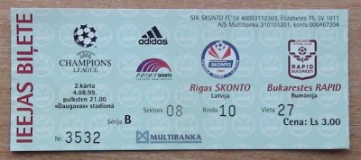 Bilet Skonto Riga, Letonia - Rapid București 1999 foto