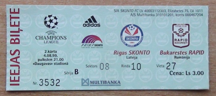 Bilet Skonto Riga, Letonia - Rapid București 1999