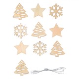 Set Decorațiuni Crăciun, Lemn, Brazi și Fulgi, Natur, 3.5cm, 10 Bucăți, Oem