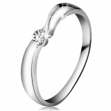 Inel din aur alb 14K cu diamant transparent, brațe late - Marime inel: 60