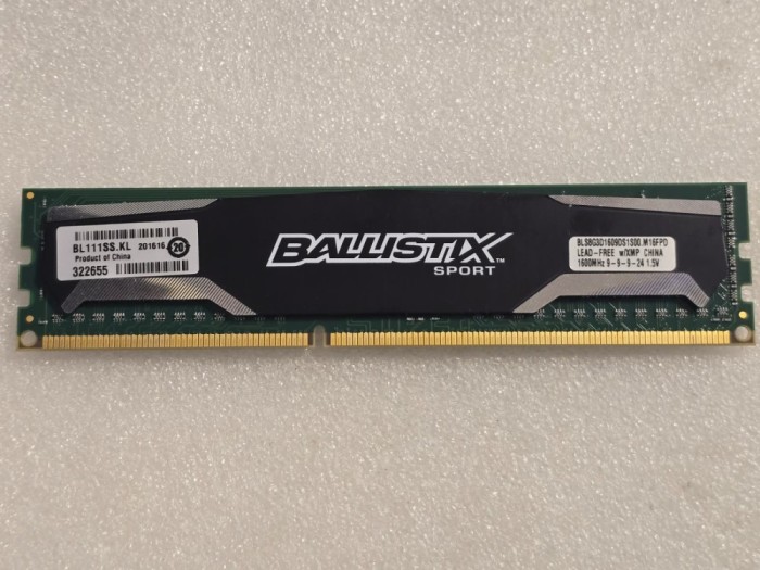 Memorie RAM desktop Crucial Ballistix Sport 8GB DDR3 1600MHz BLS8G3D1609DS1S00