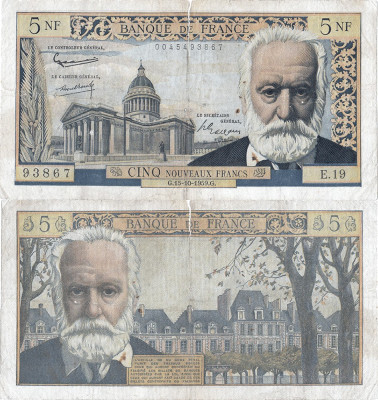 1959 (15 X), 5 nouveaux francs (P-141a.2) - Franța foto