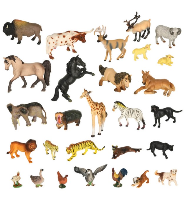 Set 28 figurine animale din zoo cu cutie de depozitare, multicolor