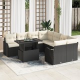 vidaXL Set Canapele Grădină 9 Piese cu Perne Ratan Poli Negru