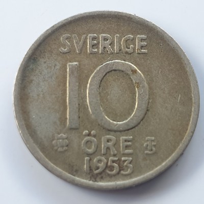 Suedia 10 &amp;ouml;ne 1953 argint foto