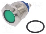 Lampă de control LED plată verde 24VDC 24VAC &Oslash;19mm cu şurub NINIGI