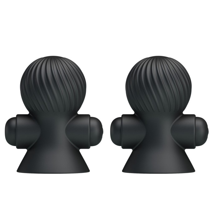 Set 2 Ventuze Nipple Sucker, 12 Moduri Vibratii, Silicon, USB, Negru