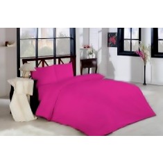 Lenjerie de pat pentru o persoana cu husa elastic pat si fata perna dreptunghiulara, London, bumbac ranforce, gramaj tesatura 120 g/mp, Roz