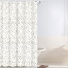 Perdea Dus Poliester Off White Hexagoane Aurii 180x180cm + 12 Inele Prindere, Impermeabila, Baie Moderna