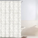Perdea Duș Poliester, Off White, Modele Hexagonale Aurii, 180x180cm, Set 12 Inele, Oem