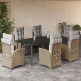 vidaXL Set mobilier pentru grădină, 7 piese, cu perne, bej, poliratan