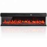 HOMCOM Șemineu electric de podea/&icirc;ncorporabil, pe 3 laturi, cu telecomandă, 750/1500 W, efect flacără 3D, 12 culori, 5 niveluri de luminozitate | Aoso