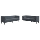Cumpara ieftin Set canapele Chesterfield cu perne rulou, 2 piese, gri, catifea