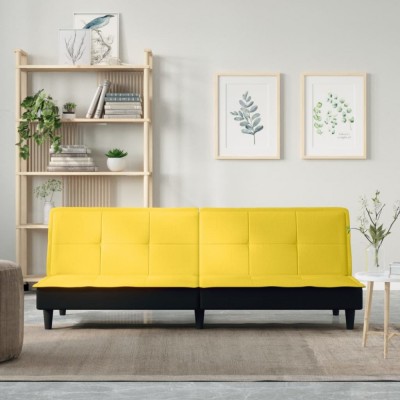 vidaXL Canapea extensibilă, galben deschis, material textil foto