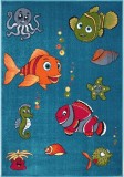 Cumpara ieftin Covor Camera Copii Model Pestisor 11381-140, Marime 80 x 150 cm, Albastru, Inaltime Fir 9 mm, Antialergic, Polipropilena, Gradinita, Cresa, Loc de Joa, KOLIBRI