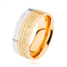 Inel lucios din oţel 316L, auriu cu argintiu, spirală, şarpe, adâncituri - Marime inel: 54