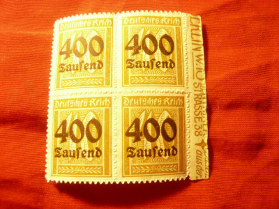 Bloc Germania 1923 Deutsches Reich - Cifra ,supratip 400tsd/40pf ,margine coala foto