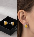 Cumpara ieftin Cercei din Argint 925 cu Chihlimbar Natural Amber Nest , Eleganta organica E i farmec atemporal