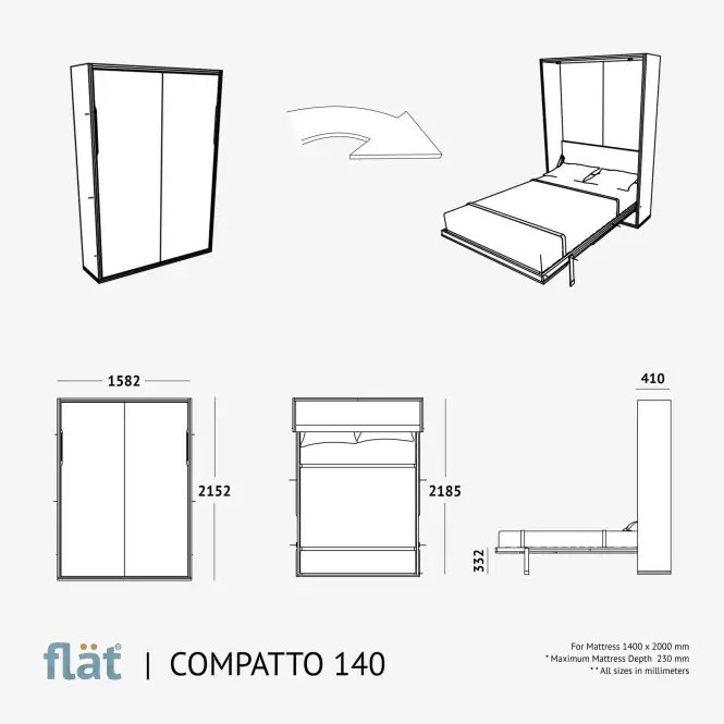 Pat Compatto 140 Flat rabatabil fara manere la suprafata Pal gri inchis