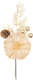 Crenguta decorativa de Craciun MagicHome, champagne, cu floare si con, 22,5 cm