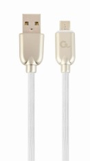 CABLU alimentare si date GEMBIRD, pt. smartphone, USB 2.0 (T) la Micro-USB 2.0 (T), 2m, premium, cablu din cauciuc, alb, conectori argintii, &quot;CC-USB2R