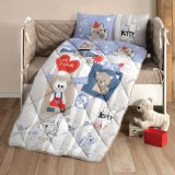 Cumpara ieftin Set Complet Lenjerie Patut Bebe Kitty V1 Albastru (Bumbac 100%)