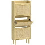 HOMCOM Dulap Pantofar cu 3 Sertare Rabatabile și Raft Deschis pentru 12-18 Perechi de Pantofi 65x24,5x153 cm Stejar | Aosom Romania