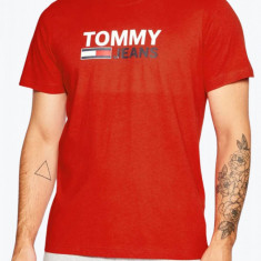 Tricou barbati cu imprimeu cu logo Tommy Jeans din bumbac organic rosu, M