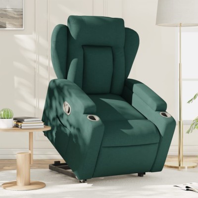 vidaXL Fotoliu rabatabil ridicare pe verticală, verde &amp;icirc;nchis, textil 3204488 foto