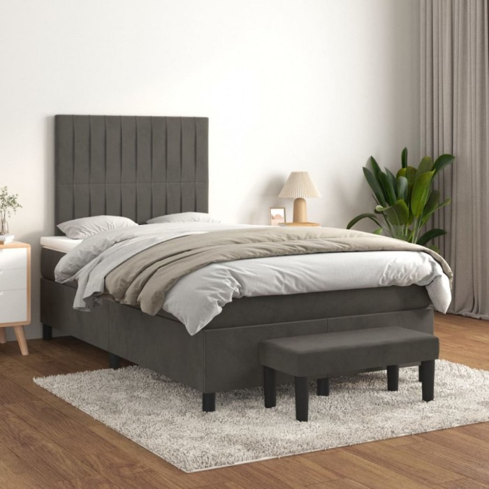 vidaXL Pat box spring cu saltea, gri &icirc;nchis, 120x200 cm, catifea 3137954