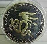 (A110) MONEDA DIN ARGINT GERMANIA - 10 EURO 2015, LIT. G, 150 ANI DE LA NASTEREA LUI LUCAS CRANACH CEL TANAR, STARE PROOF