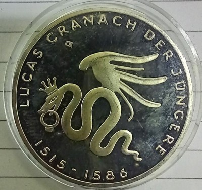 (A110) MONEDA DIN ARGINT GERMANIA - 10 EURO 2015, LIT. G, 150 ANI DE LA NASTEREA LUI LUCAS CRANACH CEL TANAR, STARE PROOF foto