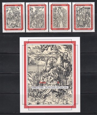 Grenada 1993 - Crăciun - Tablouri de D&amp;uuml;rer, Serie scurta + Colita, MNH foto
