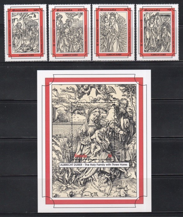 Grenada 1993 - Crăciun - Tablouri de D&uuml;rer, Serie scurta + Colita, MNH